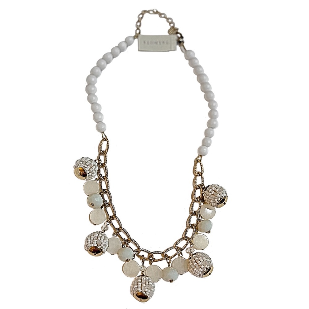 Talbots Mixed Beaded Ball White & Cream Gold-Tone Statement Necklace - Picture 8 of 13